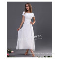 Custom Made Short Sleeves Scoop Ankle Length White Bridesmaid Dress New Glamorous Prom Party Gowns